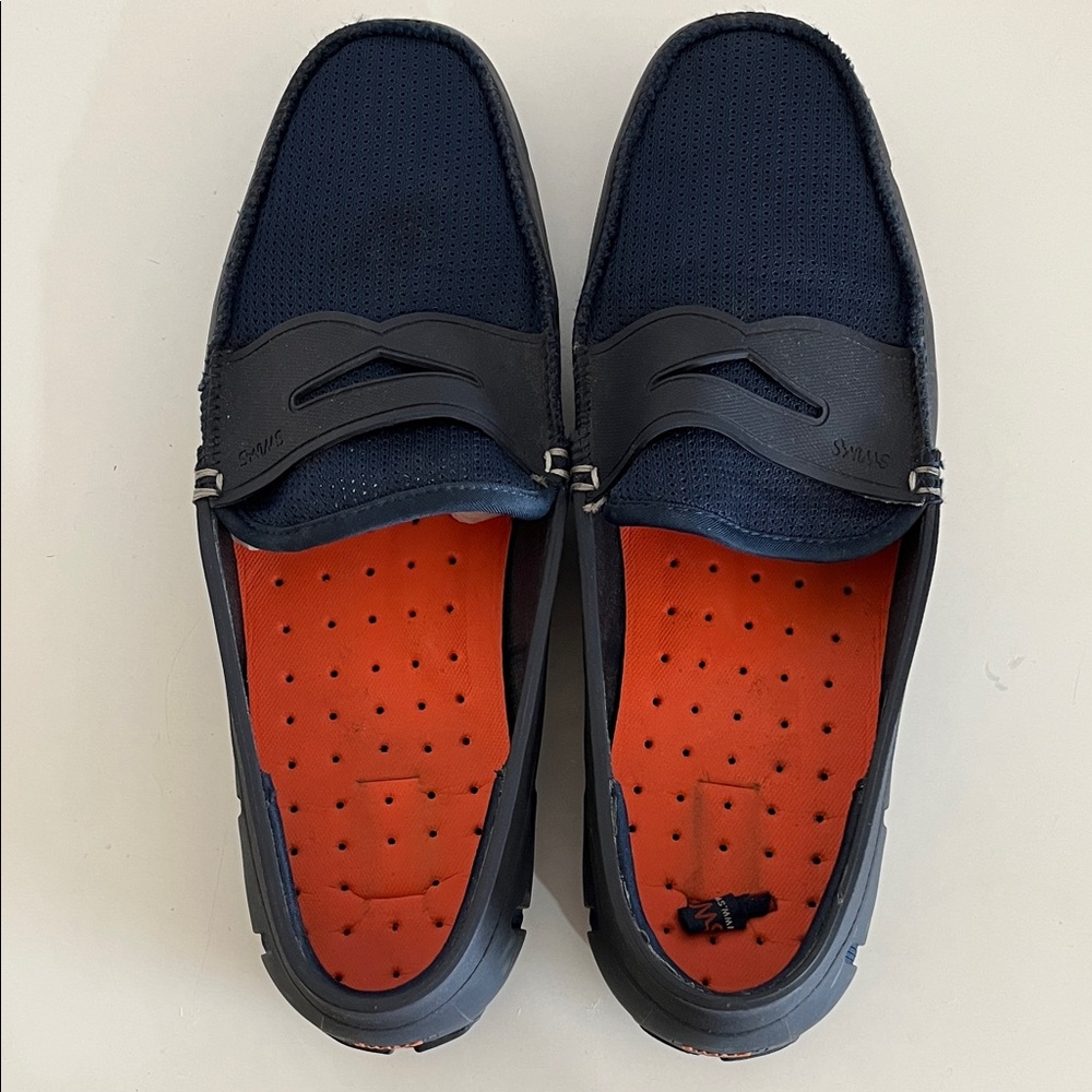 Swims Men's Dark Blue Loafers with Bright Orange Insole